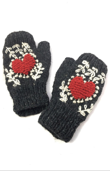 Fingerless Gloves w/ Embroidered Heart Design