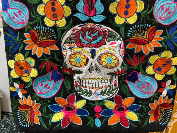 Embroidered Sugar Skull Tote