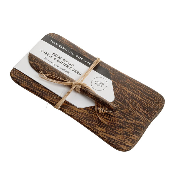Palm Wood Cheese and Butter Board with Spreader